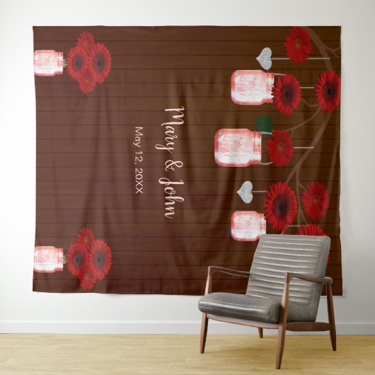 Dunkle rustikale Rote Flora Mason Jars Foto Hinter Wandteppich (Beispiel (Horizontal))