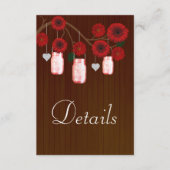 Dunkle rustikale rote Flora Mason Jars Hochzeitdet Begleitkarte (Vorderseite)