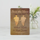 Dunkle Rustikale Save the Date-Kartenschwulenhochz Date (Stehend Vorderseite)