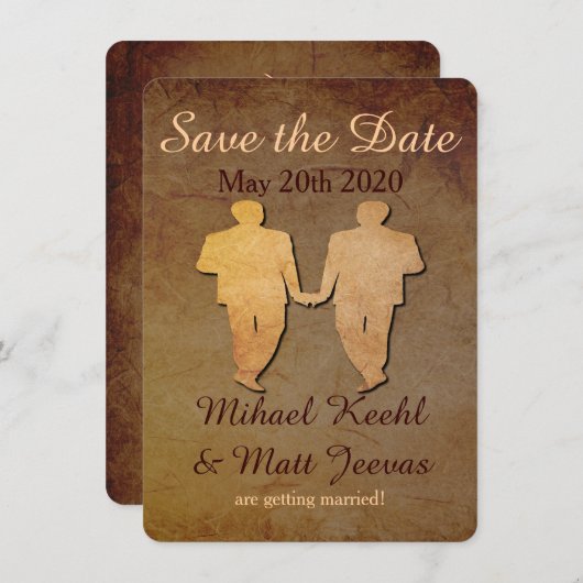 Dunkle Rustikale Save the Date-Kartenschwulenhochz Save The Date (Vorne/Hinten)