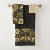 Dunkle Rustikale Vintage Bienen und Blume Badhandtuch Set (Insitu)