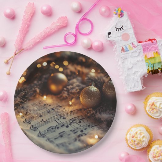 Dunkle Rustikale Weihnachtsmusiknoten Pappteller (Party)