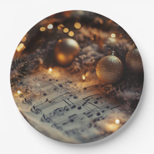 Dunkle Rustikale Weihnachtsmusiknoten Pappteller