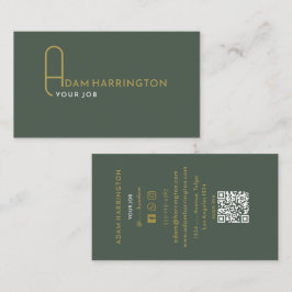 Dunkle Sage | Elegante Standard QR Code Business C Visitenkarte