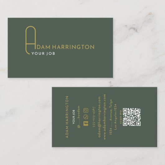 Dunkle Sage | Elegante Standard QR Code Business C Visitenkarte (Vorne/Hinten)