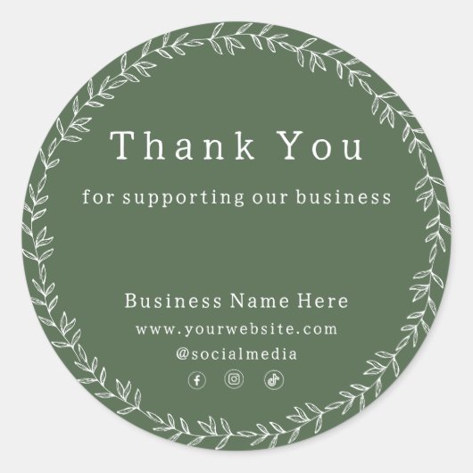 Dunkle Sage Green Chic Whimsical Business Wedding Runder Aufkleber (Vorderseite)