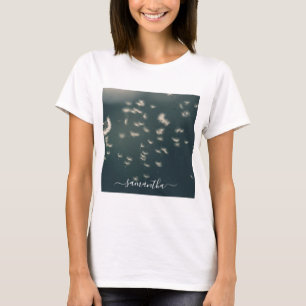 Dunkle Sage Green Dandelion White Script Name T-Shirt