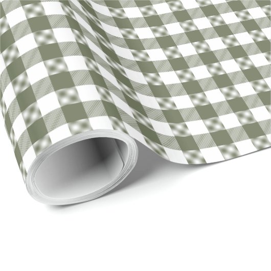 Dunkle Sage Green und White Gingham Neutral Farben Geschenkpapier (Rolleneckpunkt)