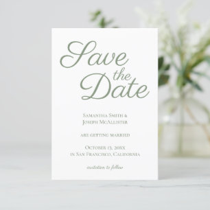 Dunkle Salbei Elegante Kalligrafie Save-the-Date-K Einladung