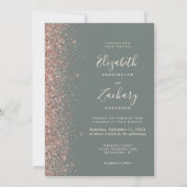 Dunkle Salbeigrüne Roségold Glitter QR Code Hochze Einladung (Vorderseite)