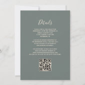 Dunkle Salbeigrüne Roségold Glitter QR Code Hochze Einladung (Rückseite)