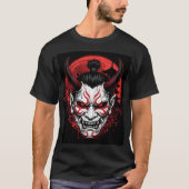 Dunkle Samurai-Oni-Maske Roter Mond Gothic T-Shirt (Vorderseite)
