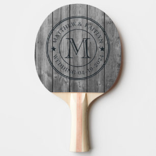 Dunkle Saubere Graue Holz Hochzeits Monogramm Ster Tischtennis Schläger