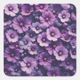 Dunkle Schatten violette Blumen Textur Quadratischer Aufkleber