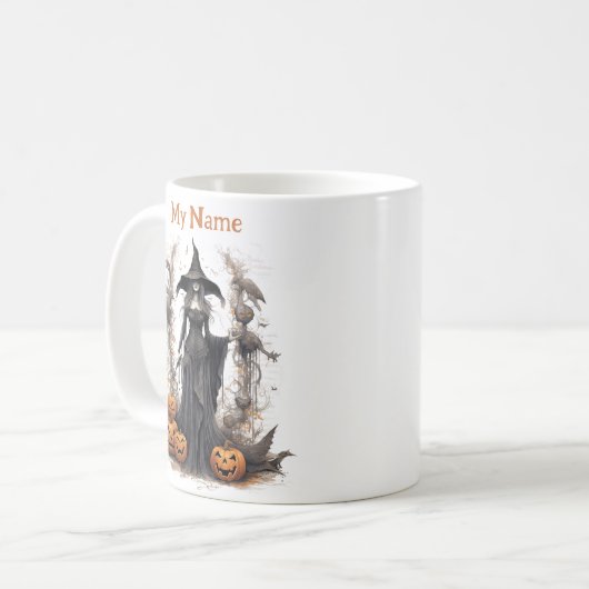 Dunkle Schattenkönigin: Halloween-Hexe, individuel Kaffeetasse (Vorderseite Links)
