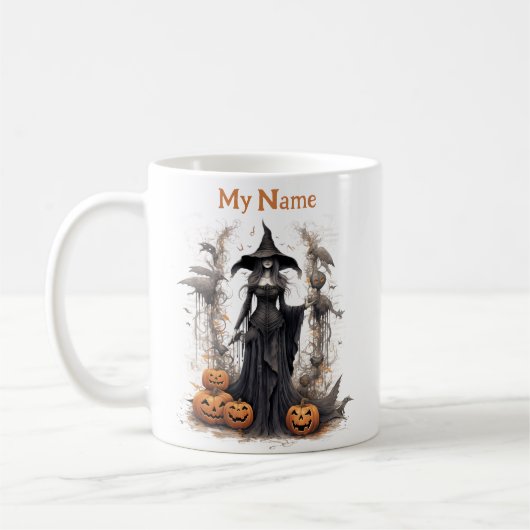 Dunkle Schattenkönigin: Halloween-Hexe, individuel Kaffeetasse (Links)