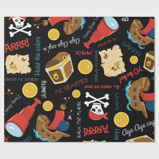 Dunkle Schatzinsel Party Pirate Wrapping Paper Geschenkpapier (Flach)