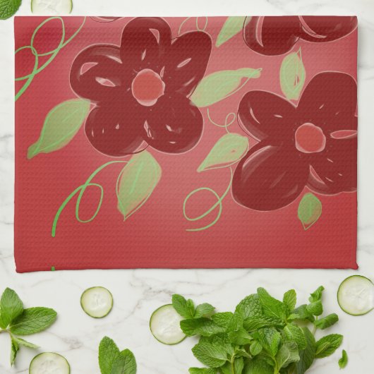 Dunkle Scheune Rot Blume Geschirrtuch (Gefaltet)