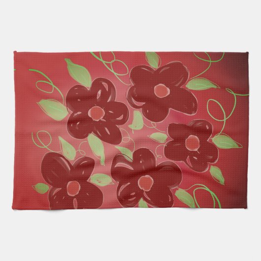 Dunkle Scheune Rot Blume Geschirrtuch (Horizontal)