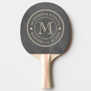 Dunkle Schieferstein-Hochzeitsmonogramm-Stern Tischtennis Schläger