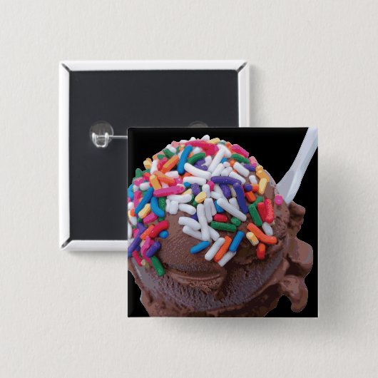 Dunkle Schokolade Eiscreme mit Regenbogensprinklen Button (Vorne & Hinten)