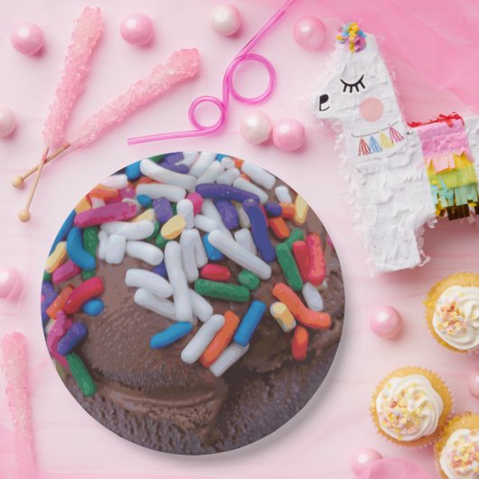 Dunkle Schokolade Eiscreme mit Regenbogensprinklen Pappteller (Party)