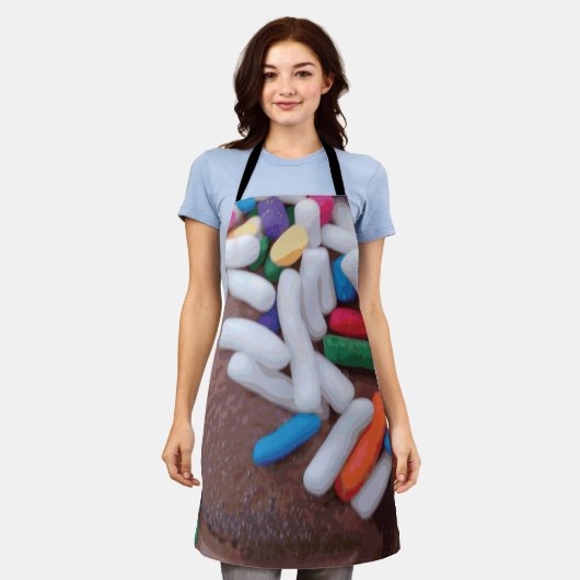 Dunkle Schokolade Eiscreme mit Regenbogensprinklen Schürze (Getragen)