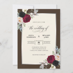Dunkle Schokoladen-Rosen-Hochzeit Einladung