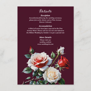 Dunkle Schöne rosa weiße rote Rosen florale Hochze Begleitkarte