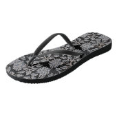 Dunkle schwarze Blütenpaare mit Flip Flops Badesandalen (Schrägansicht)