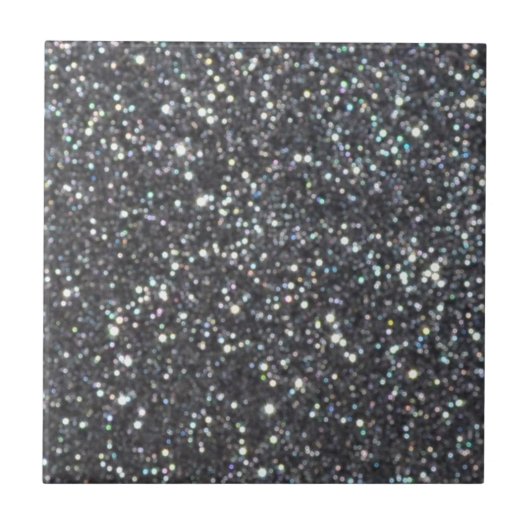 Dunkle schwarze Glitterfunken Fliese (Vorderseite)