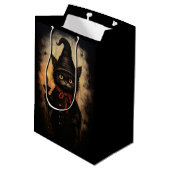 Dunkle schwarze Katze Design zu Halloween, Goth Mittlere Geschenktüte (Rückseite Schrägansicht)