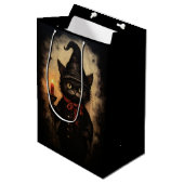 Dunkle schwarze Katze Design zu Halloween, Goth Mittlere Geschenktüte (Vorderseite Schrägansicht)