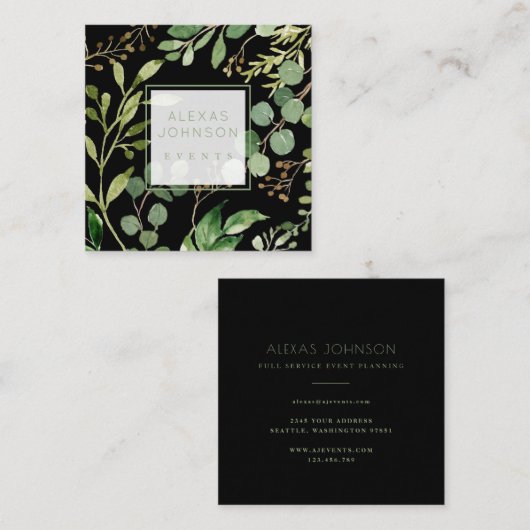 Dunkle schwarze Moody Moderner Grüner Frühling Quadratische Visitenkarte (Vorne/Hinten)