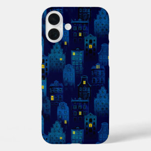 DUNKLE SCHWARZE UND BLAUE GRUSELIGE HALLOWEEN HÄUS iPhone 16 PLUS HÜLLE