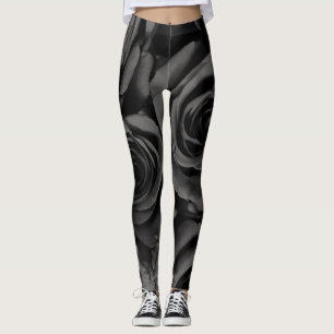Dunkle schwarze und graue Rosen Chic Mode Leggings