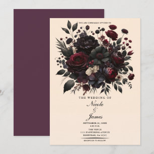 Dunkle Schwermütige Blumen Elegante Florale Creme- Einladung