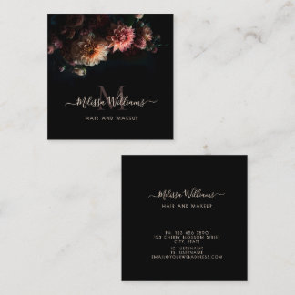 Dunkle, schwermütige, rosafarbene Blumen Monogramm Quadratische Visitenkarte