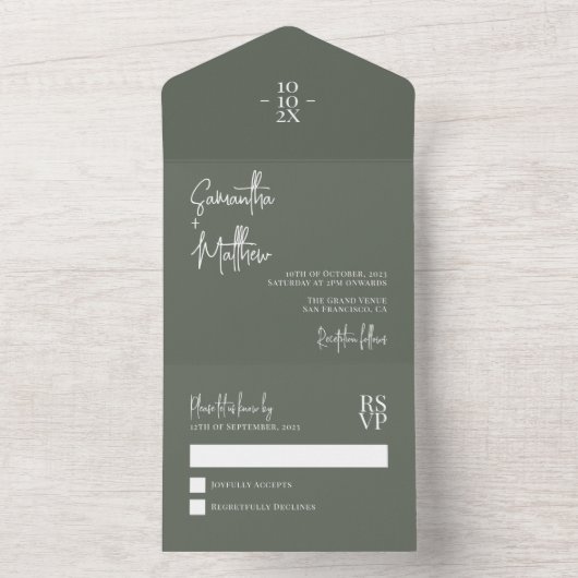 Dunkle Seite Grün Einfache moderne Minimalistische All In One Einladung (Innen Boden)