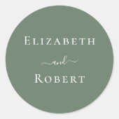 Dunkle Seite Grün Minimalistische Paarnamen Hochze Runder Aufkleber (Vorderseite)