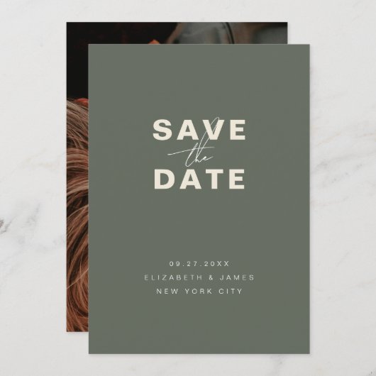 Dunkle Seite Grün Moderne Minimalistische Hochzeit Save The Date (Vorne/Hinten)