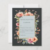 Dunkle Seite Grün Rustikal rosa Floral Monogramm RSVP Karte (Vorderseite)