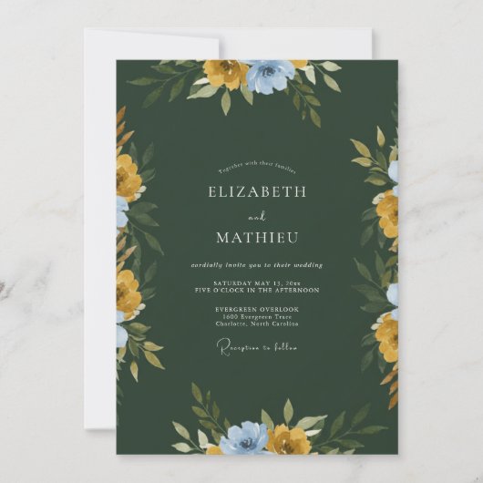 Dunkle Senf-Wildblumen-Hochzeit Einladung (Vorderseite)