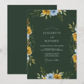 Dunkle Senf-Wildblumen-Hochzeit Einladung (Vorne/Hinten)