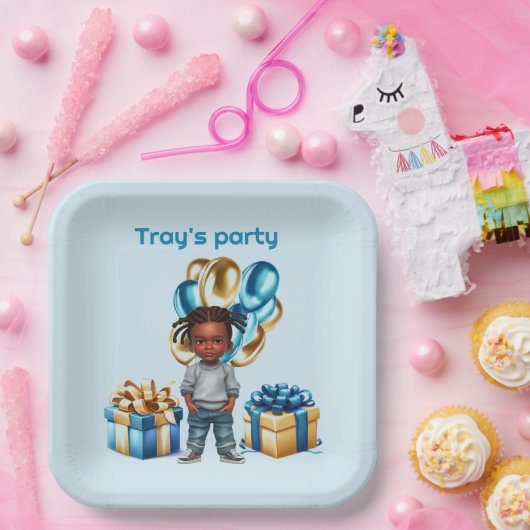 Dunkle Skin Boy Braids Party Pappteller (Party)