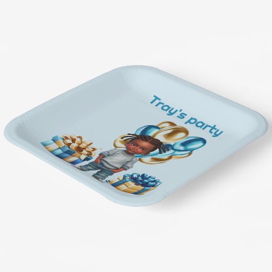 Dunkle Skin Boy Braids Party Pappteller (Gewinkelt)