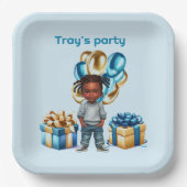 Dunkle Skin Boy Braids Party Pappteller (Vorderseite)