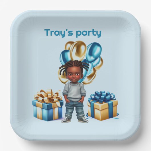 Dunkle Skin Boy Braids Party Pappteller (Vorderseite)