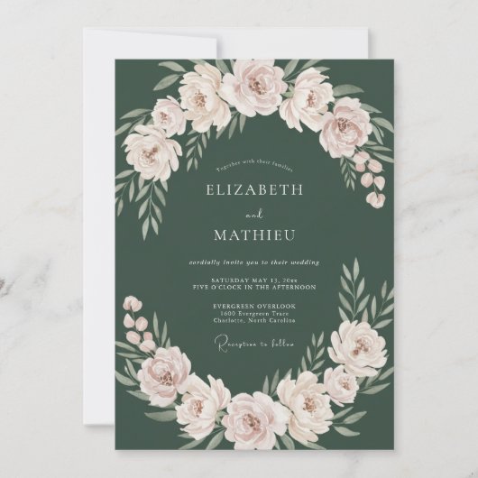 Dunkle Smaragd-Blüten-Hochzeit Einladung (Vorderseite)