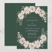 Dunkle Smaragd-Blüten-Hochzeit Einladung (Vorne/Hinten)